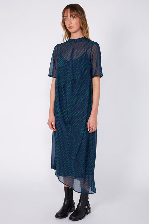 air short sleeve dress / teal|green code print
