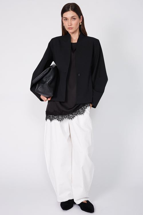 angled lace top / black