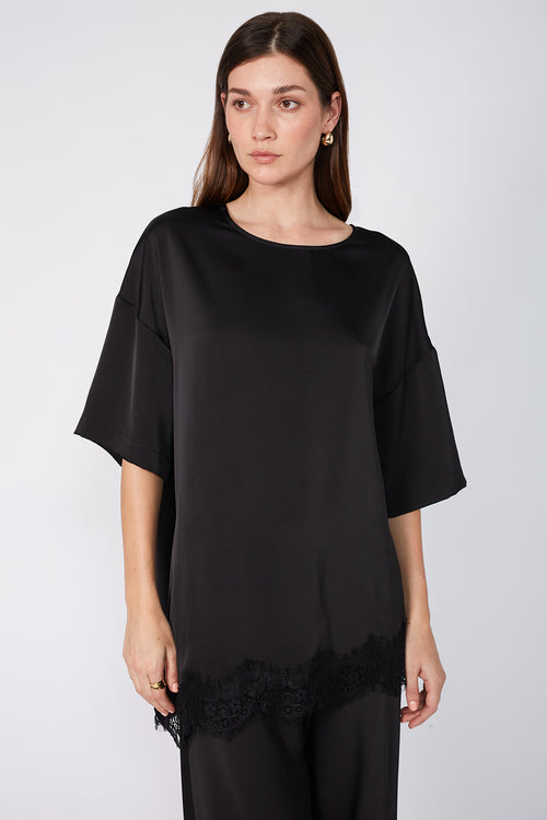 angled lace top / black