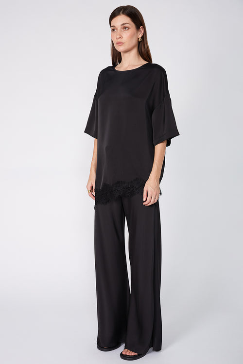 angled lace top / black
