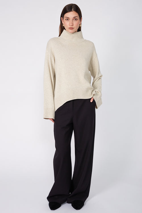 arched polo sweater / sandstone