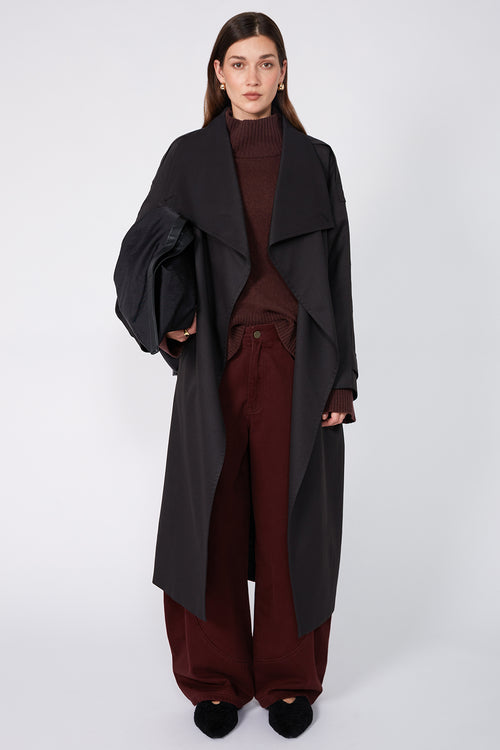 arched polo sweater / dark sangria red