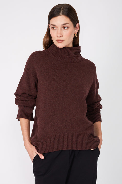 arched polo sweater / dark sangria red