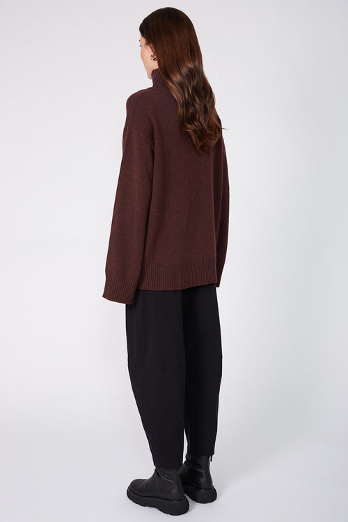 arched polo sweater / dark sangria red