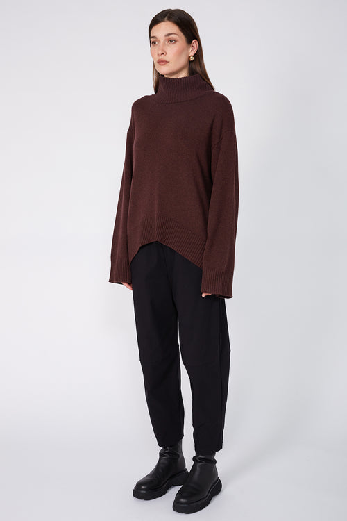 arched polo sweater / dark sangria red