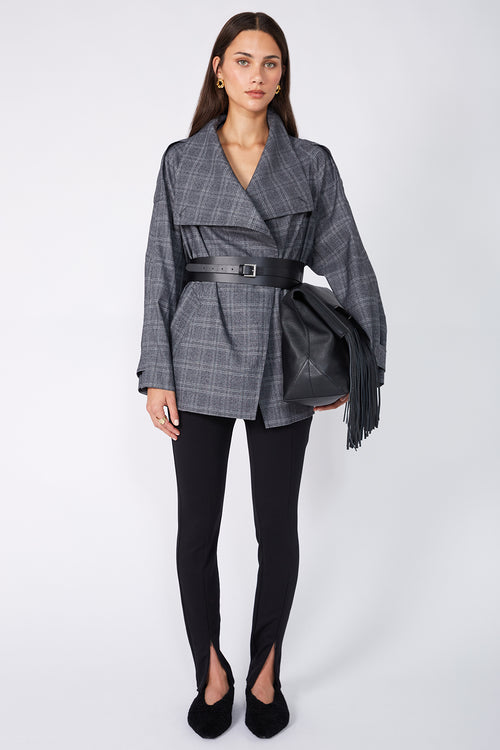 assign short trench / grey marle plaid
