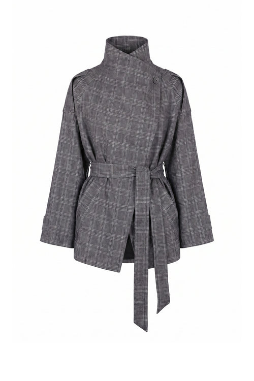 assign short trench / grey marle plaid