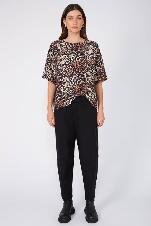 boxed top / ochre| black| cream cheetah print