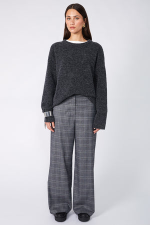 coached tailored pant / grey marle plaid
