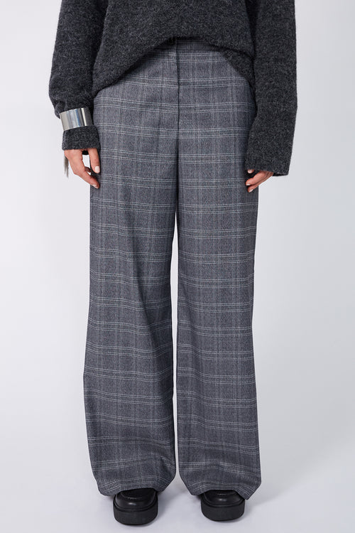 coached tailored pant / grey marle plaid