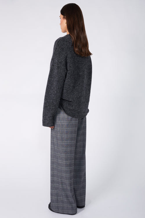 coached tailored pant / grey marle plaid