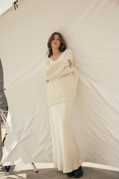 column bias maxi skirt / buttercream