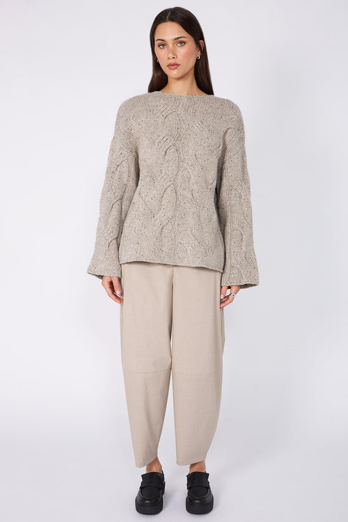 corded cable sweater / mist nude fleck