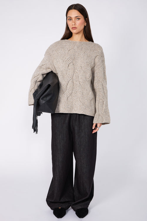 corded cable sweater / mist nude fleck