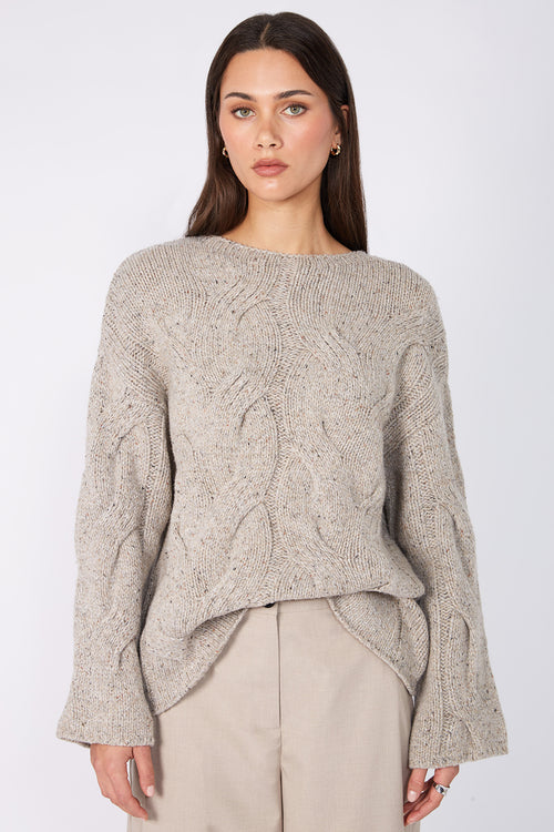 corded cable sweater / mist nude fleck