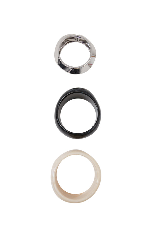 dome bangle stack / black| silver| cement