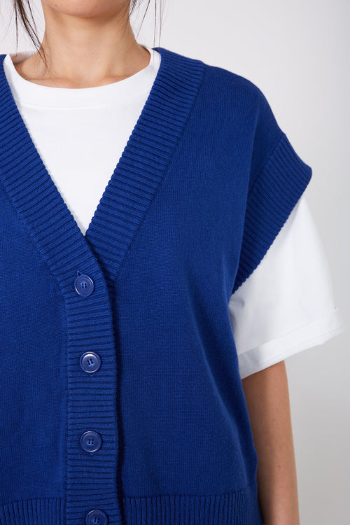 expect cropped button vest / Biro blue
