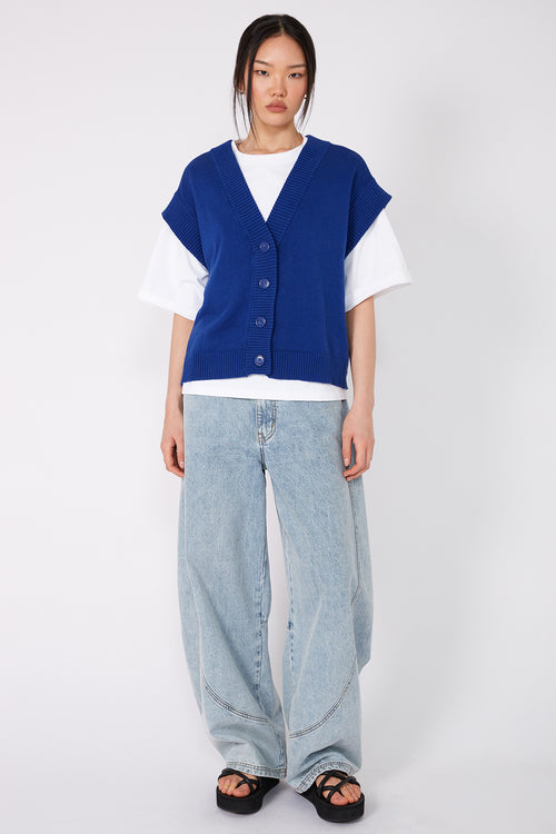 expect cropped button vest / Biro blue