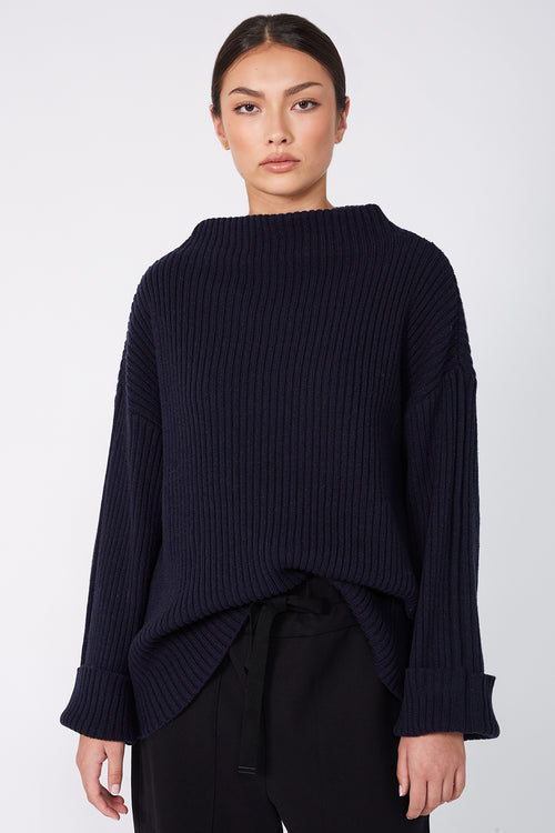forgo rib sweater / navy blue