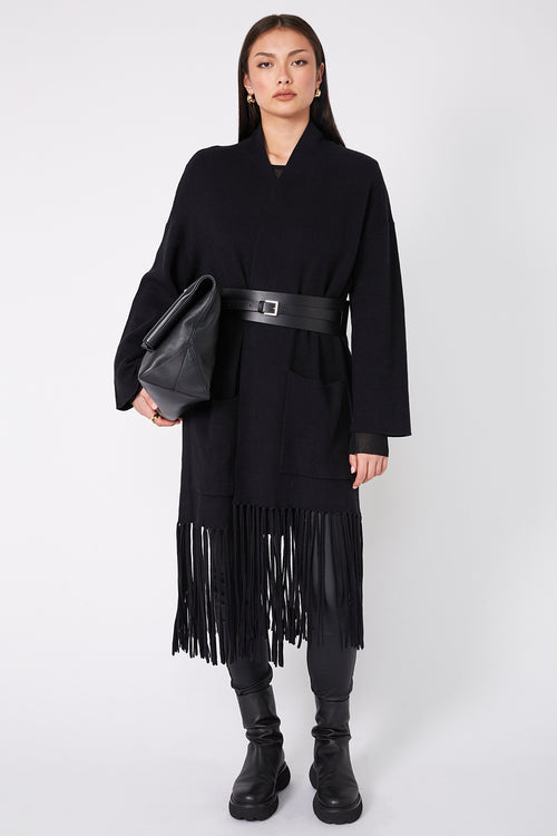 fringe cardi / black