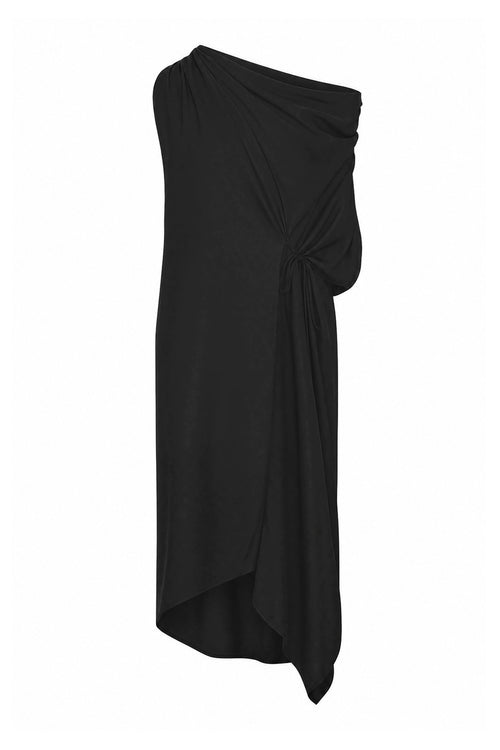 funnelled cape dress / black