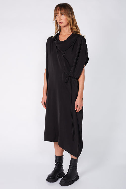 funnelled cape dress / black