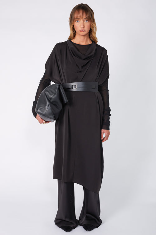 funnelled cape dress / black