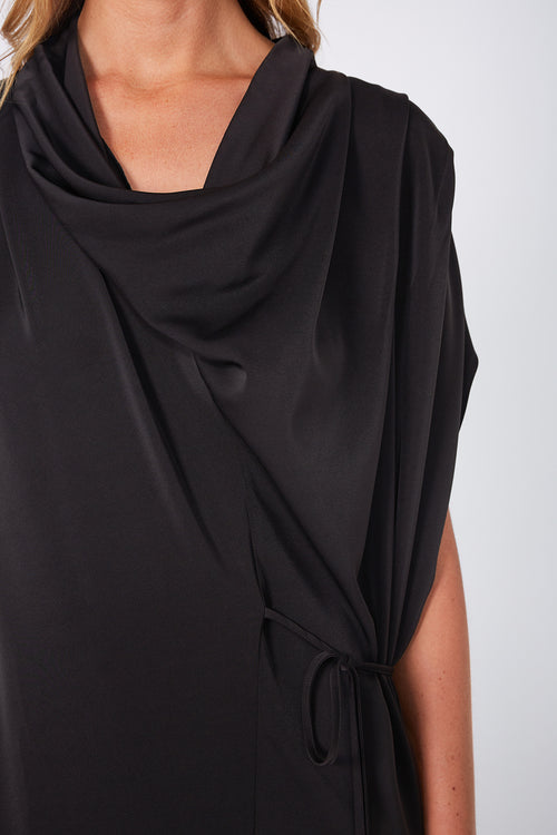 funnelled cape dress / black