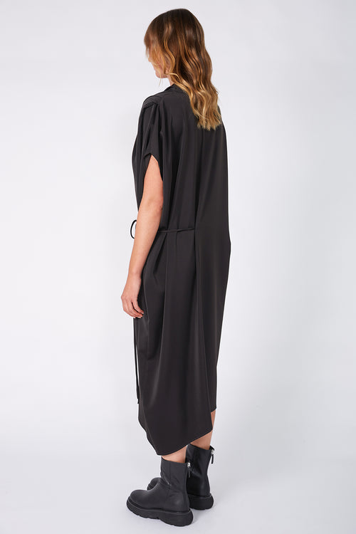 funnelled cape dress / black
