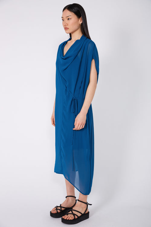 funnelled cape dress / dark teal