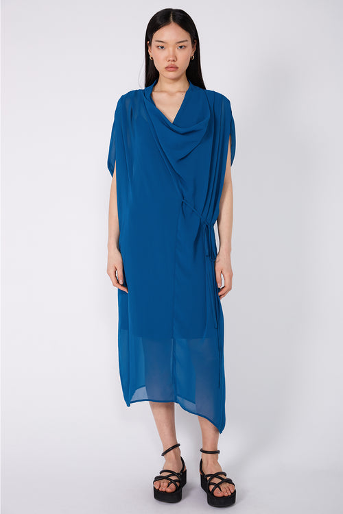 funnelled cape dress / dark teal