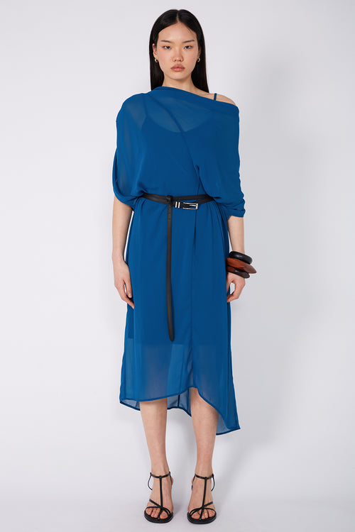 funnelled cape dress / dark teal
