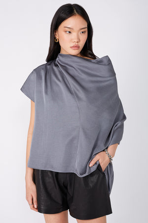 funnelled cape top / steel blue