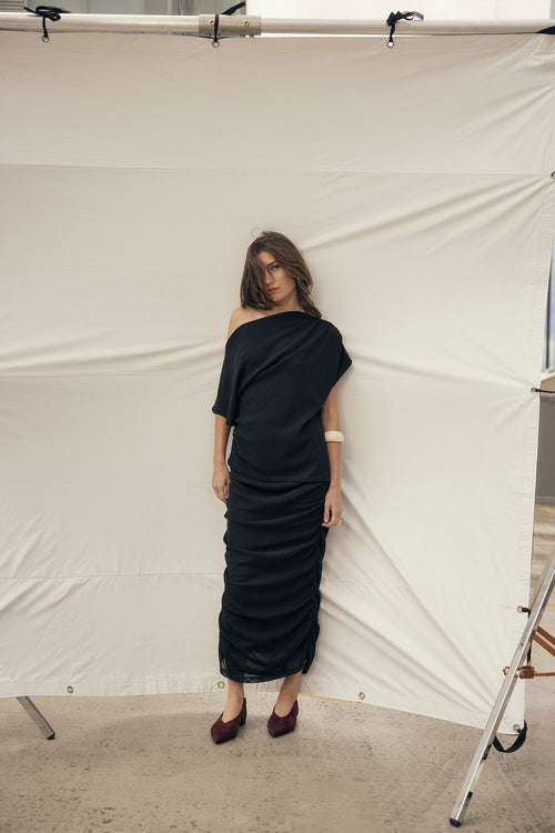 gathering skirt / black