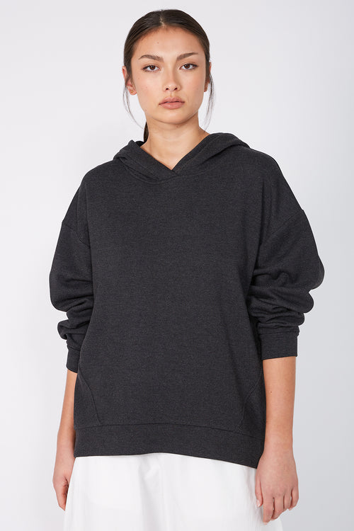 line hooded sweat / dark charcoal marle