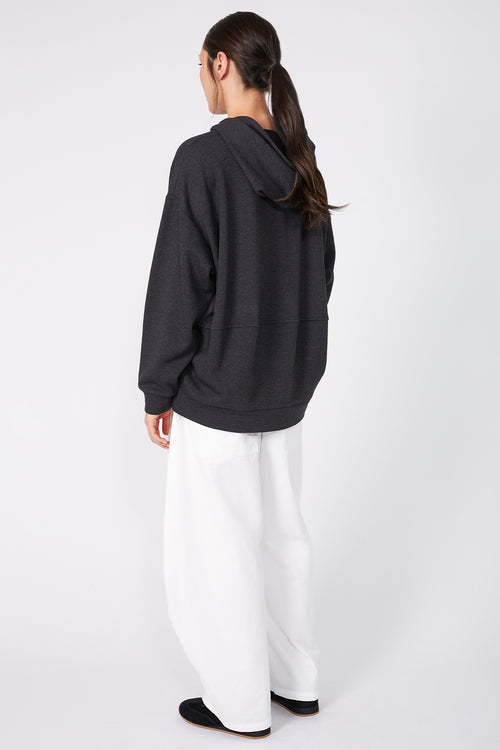 line hooded sweat / dark charcoal marle
