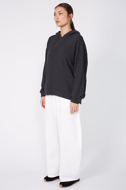 line hooded sweat / dark charcoal marle