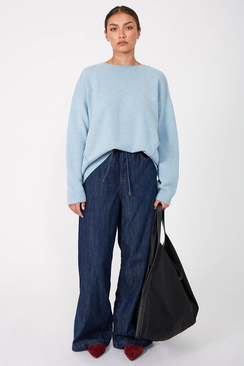 line knit sweater / powder blue marle