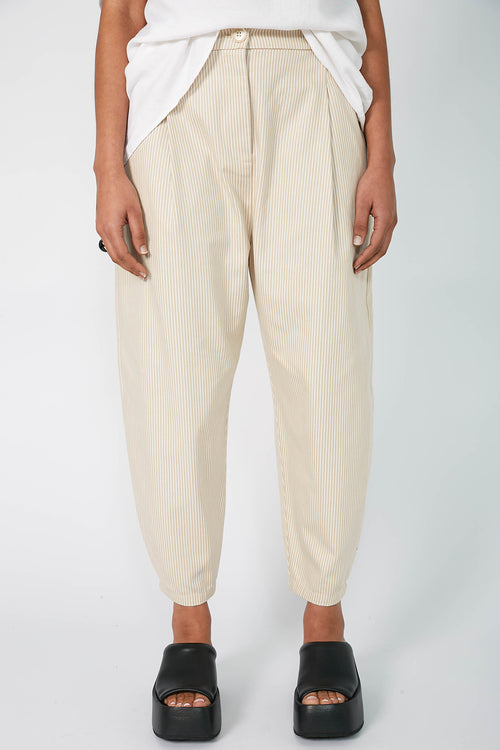 barrel pant / beige|white stripe