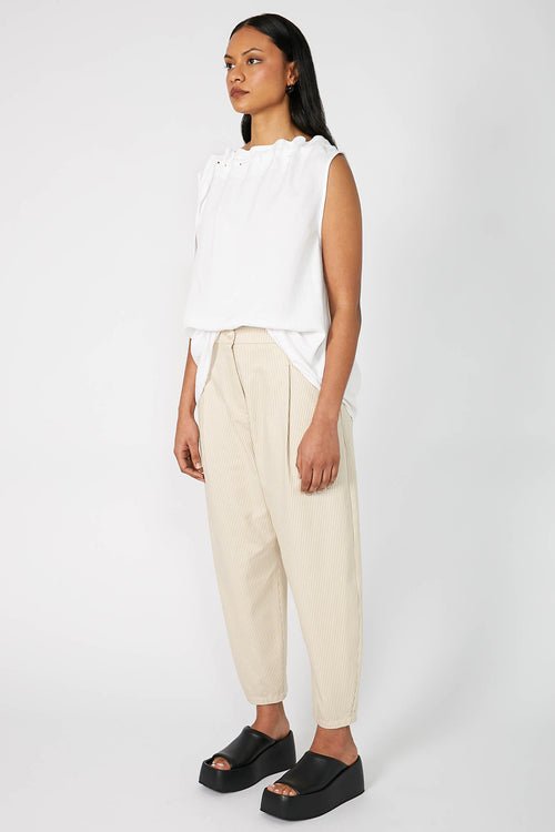 barrel pant / beige|white stripe