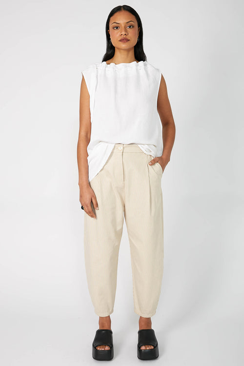 barrel pant / beige|white stripe