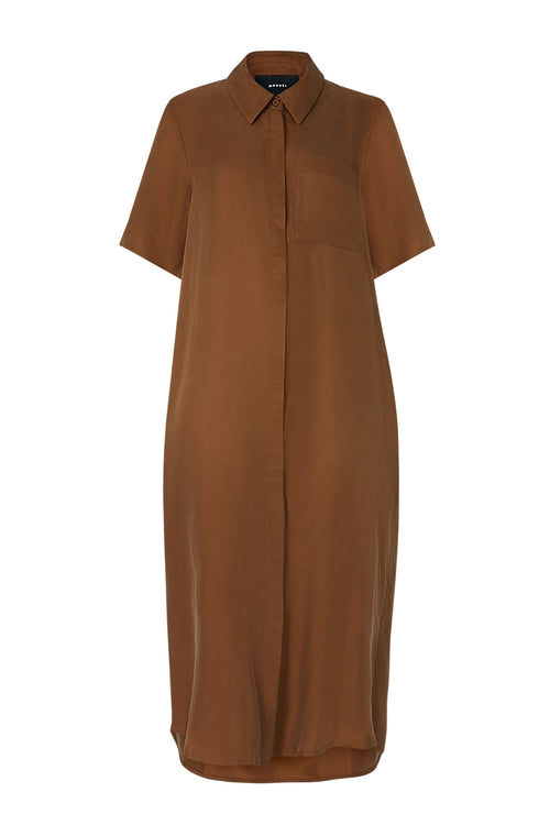 line short sleeve shirt dress / caramel brown