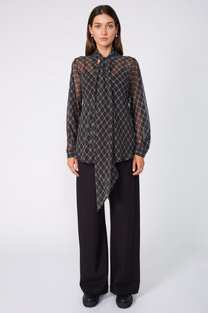 onsen bias top / chocolate plaid