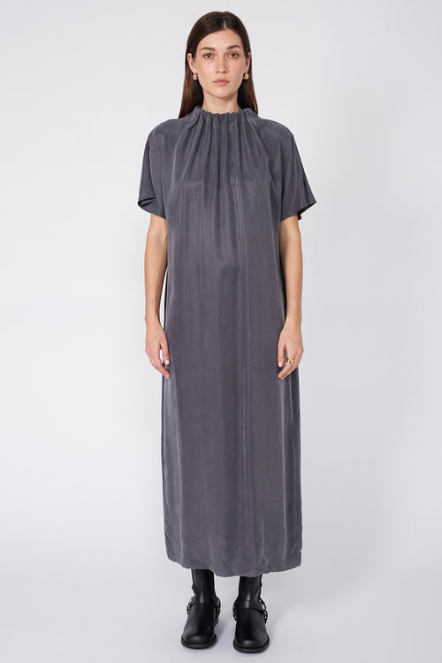 steel blue midi dress Petal and Pup Women's Steele Puff Sleeve Midi Dress