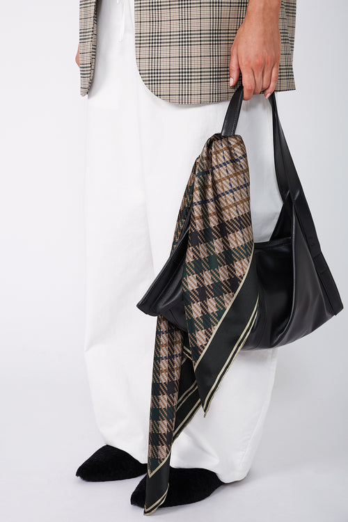 plaid silk scarf / natural|khaki|black plaid