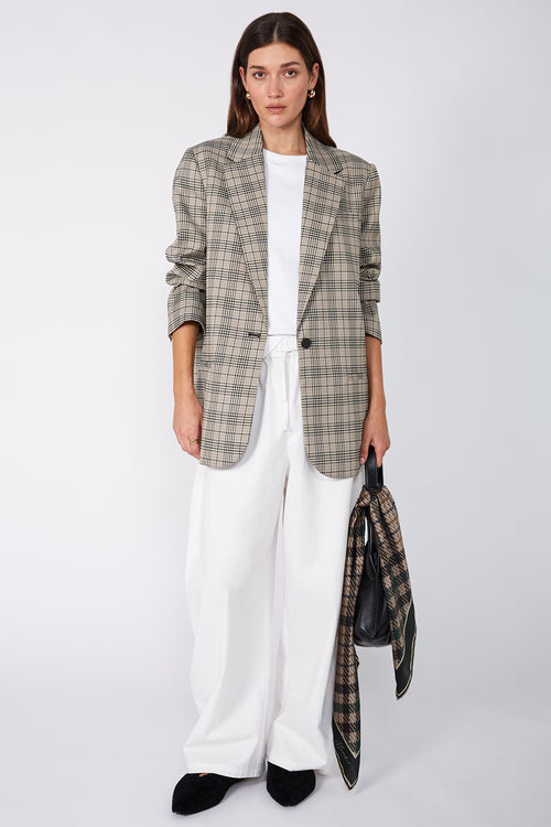 plaid silk scarf / natural|khaki|black plaid