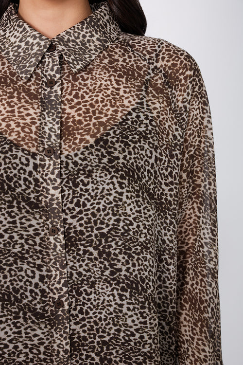 recover shirt / stone|chocolate|moss print