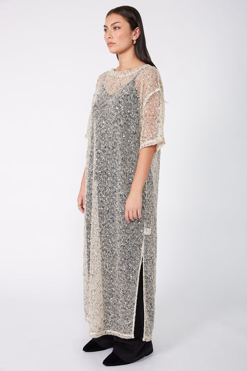 shimmered maxi dress / natural shimmer