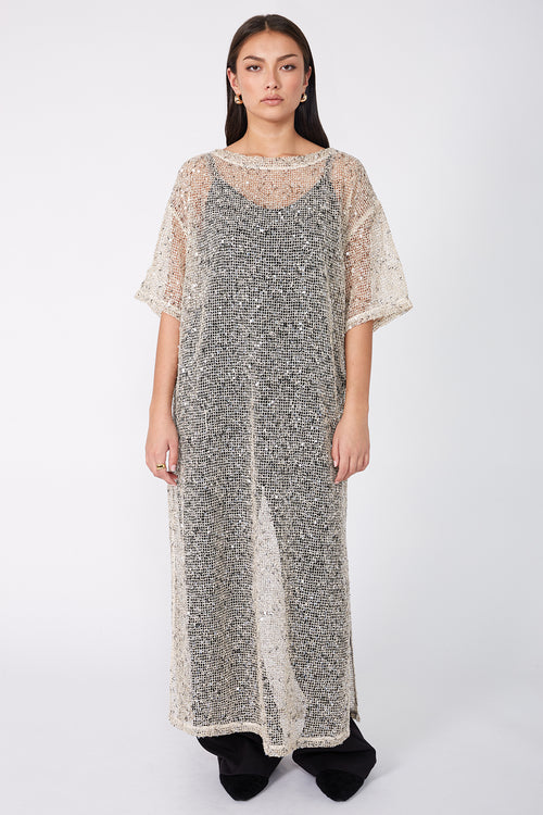 shimmered maxi dress / natural shimmer