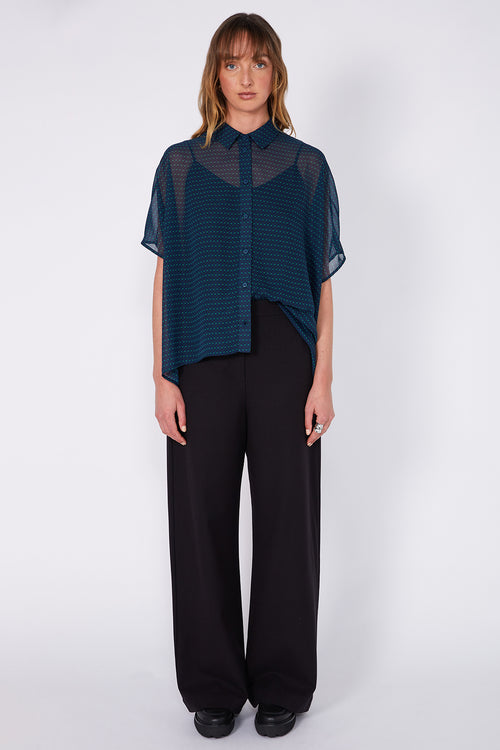 shirr shirt / teal|green code print